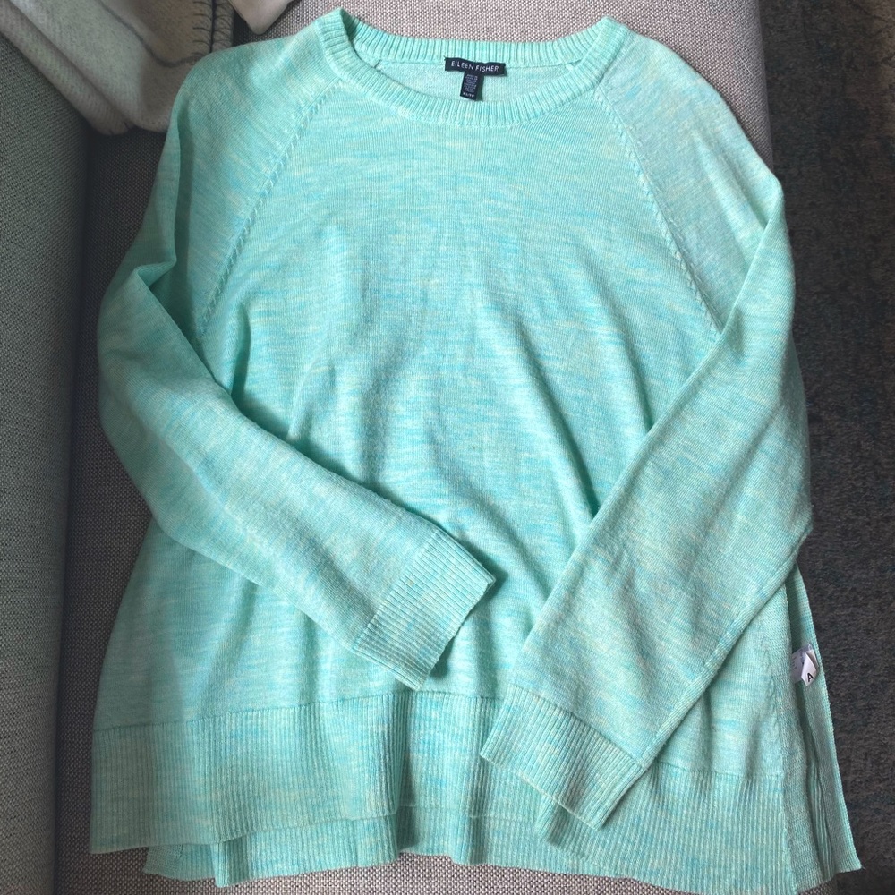 Eileen Fisher Merino wool teal crewneck sweater